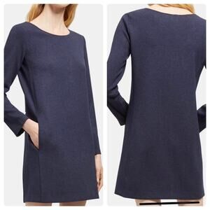 Theory Navy Knit Dress Double Knit Jersey Long Sleeve Minimalist Chic Size Small